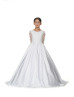 Transparent Long Sleeves Beaded White Lace Satin Flower Girl Dress